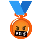Bronzemedaille + Gesicht mit Symbolen über dem Mund
