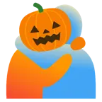 persone che si abbracciano + zucca di Halloween