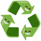 recycling symbol + beaming face with smiling eyes