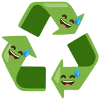 recycling symbol + grinning face with sweat