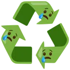 recycling symbol + crying face