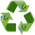 recycling symbol + sad but relieved face