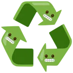 recycling symbol + grimacing face