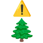 warning + evergreen tree