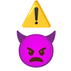 warning + angry face with horns