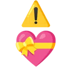 warning + heart with ribbon