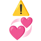 warning + revolving hearts