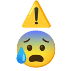 warning + anxious face with sweat