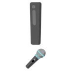 red exclamation mark + microphone