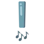 red exclamation mark + musical notes