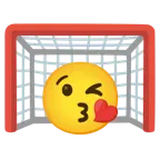 face blowing a kiss + goal net