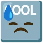 COOL button + downcast face with sweat