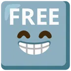 FREE button + beaming face with smiling eyes
