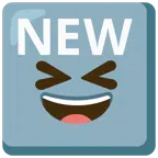 NEW button + grinning squinting face