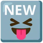 NEW button + squinting face with tongue
