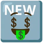 NEW button + money-mouth face