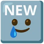 NEW button + smiling face with tear