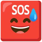 SOS button + grinning face with sweat