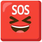 SOS button + grinning squinting face