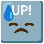 UP! button + downcast face with sweat