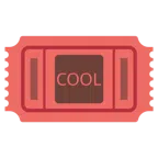 Eintrittskarten + Wort „Cool“ in blauem Quadrat