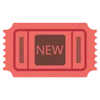 Eintrittskarten + Wort „New“ in blauem Quadrat