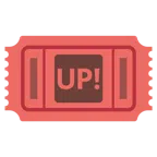 Eintrittskarten + Schriftzug „UP!“ im blauen Quadrat