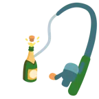 Angel mit Fisch + Flasche mit knallendem Korken