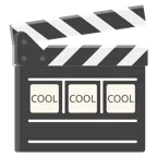 Filmklappe + Wort „Cool“ in blauem Quadrat