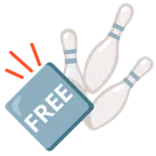 Bowling + Wort „Free“ in blauem Quadrat