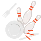 Bowling + Teller mit Messer und Gabel