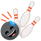 Bowling + grinsendes Gesicht mit Schweißtropfen