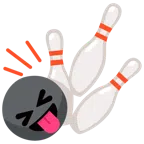 Bowling + Gesicht mit herausgestreckter Zunge und zusammengekniffenen Augen