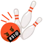 Bowling + Gesicht mit Symbolen über dem Mund