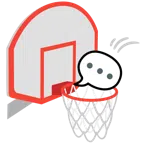 Basketball + Sprechblase mit drei Punkten