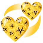 cuori che girano + simbolo del rischio biologico