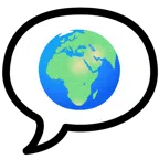 speech balloon + globe showing Europe-Africa
