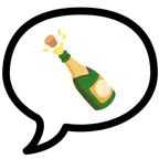 speech balloon + bottle with popping cork