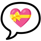 speech balloon + heart with ribbon