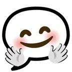 speech balloon + smiling face with open hands