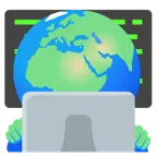 laptop + kula ziemska przedstawiająca Europę i Afrykę