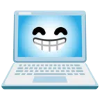 computer portatile + faccina raggiante con occhi felici