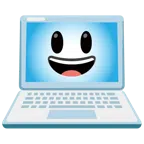 computer portatile + faccina con sorriso e occhi spalancati