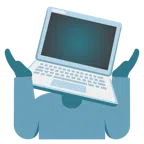 laptop + osoba wzruszająca ramionami