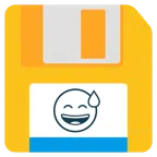 disket + soğuk terli ağzı açık gülümseme
