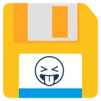 disket + dil dışarıda ve gözler kapalı