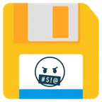 disket + ağzında semboller olan yüz