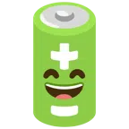 Batterie + grinsendes Gesicht mit lachenden Augen