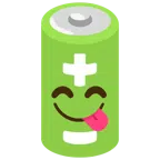 Batterie + sich die Lippen leckendes Gesicht