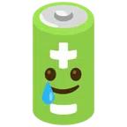 Batterie + lachendes Gesicht mit Träne